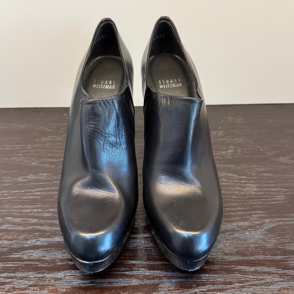Stuart Weitzman Black Leather Platform Shooties Stiletto Heels Made in Spain 8M
